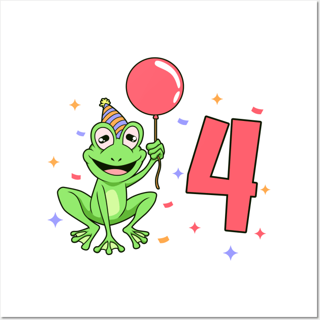 I am 4 with frog - kids birthday 4 years old Wall Art by Modern Medieval Design